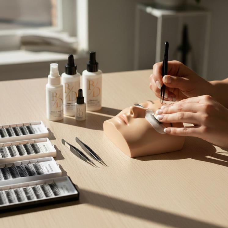 Arbeiten am Modell Materialien Professionelle Lashes, Kleber und Werkzeuge für die Ausbildung 1:1 Wimpernverlängerung Volumentechnik Schulung Stuttgart Kornwestheim Beauty By Dilan